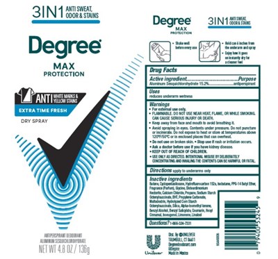 Label (Degree Max Protection Extra Time Fresh Dry Spray Antiperspirant Deodorant   Label)